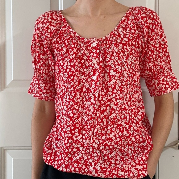 J Crew red and white floral top - Picture 2 of 9